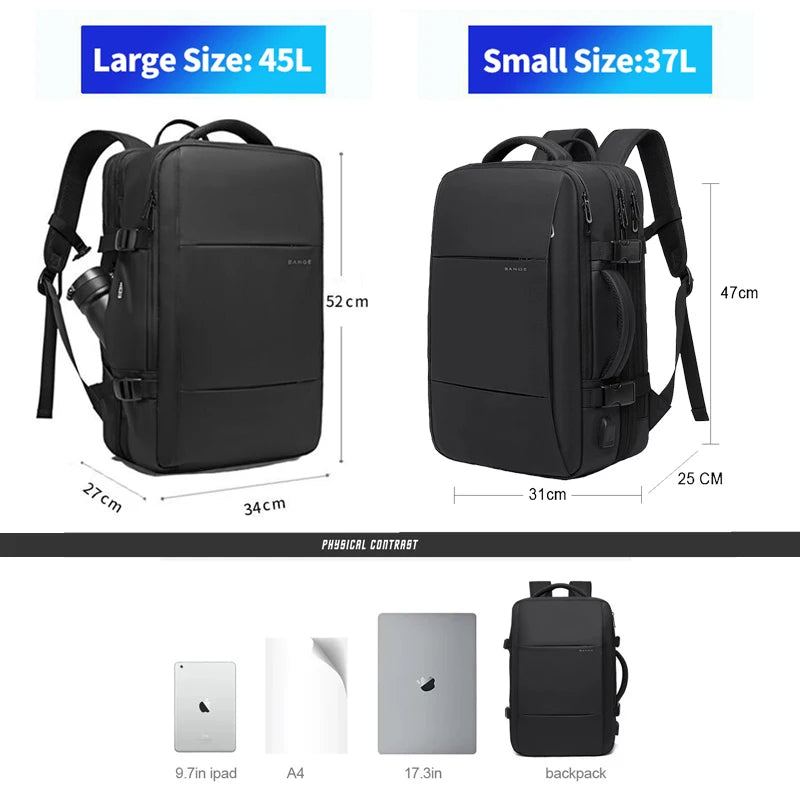 BANGE Expandable Pro Backpack - Stylish, Waterproof, Large 17.3'' Laptop Travel Bag with USB