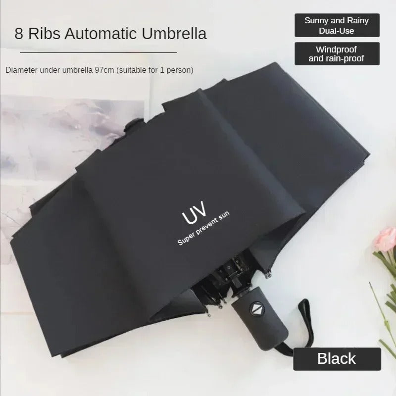 Unisex Folding Umbrella with Dual Sun and Rain Protection – Automatic UV Protection Sunshade